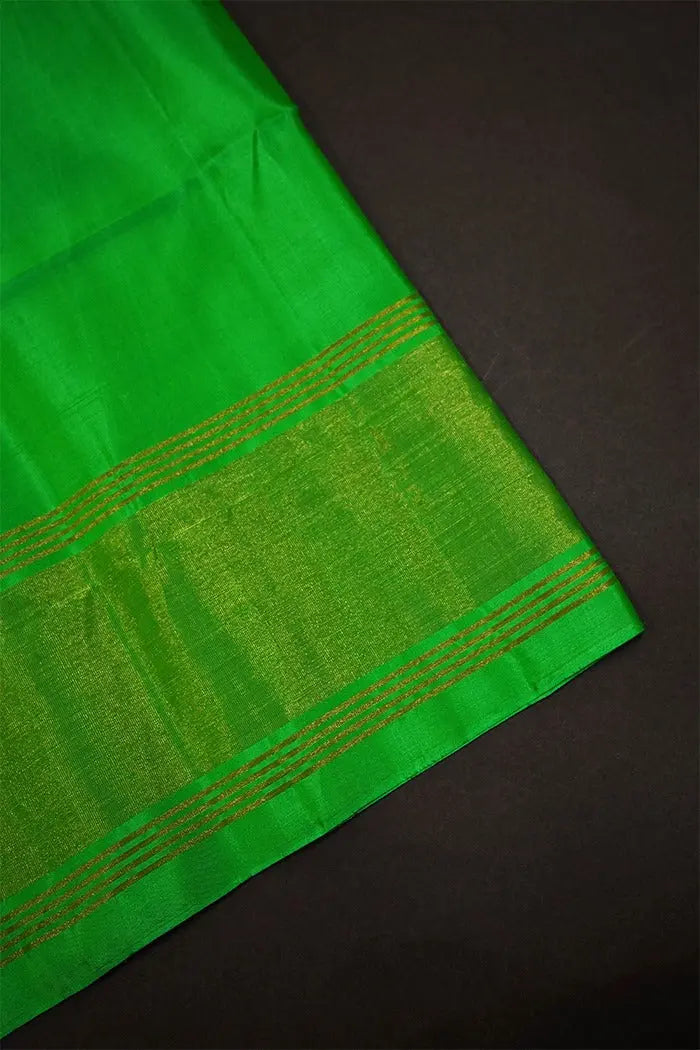 TULIP PINK WITH IRIS GREEN SOFT SILK SAREE - Queens Jewel Emporium
