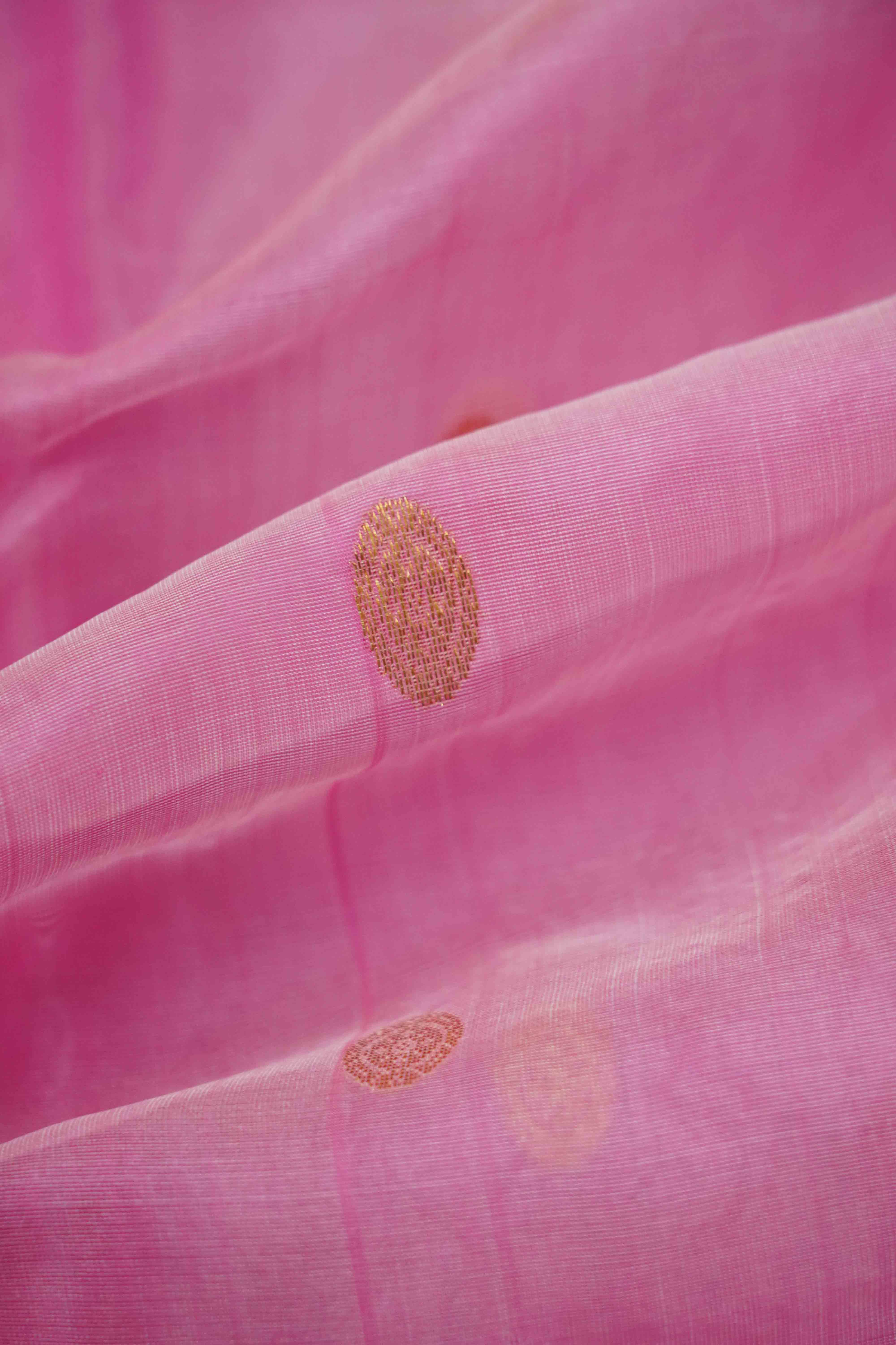 TULIP PINK WITH RED - TRADITIONAL KATAN CHANDERI KATAN SILK HANDLOOM SAREE - Queens Jewel Emporium