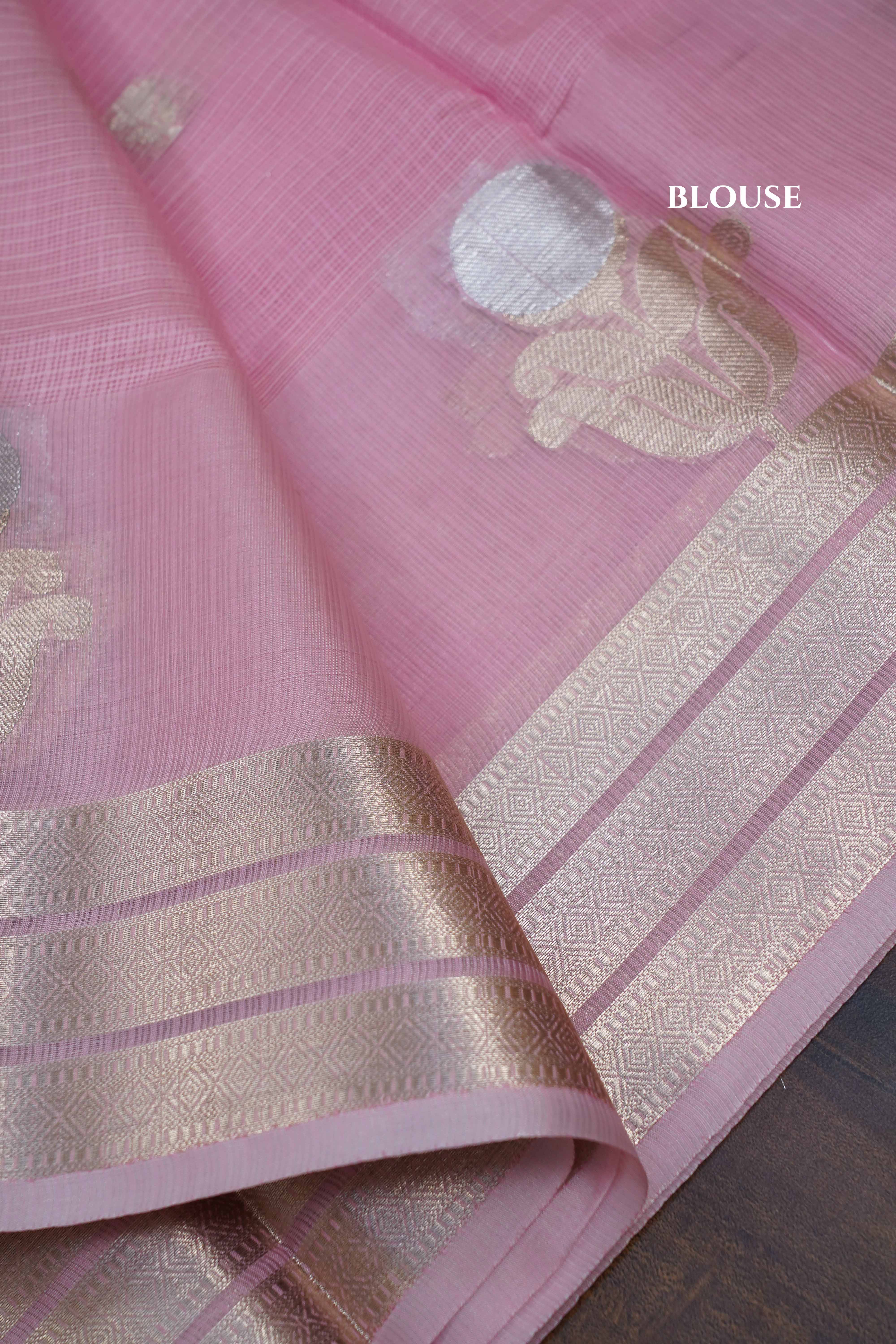 TURKISH PINK SEMI KOTA SILK COTTON SAREE - Queens Jewel Emporium