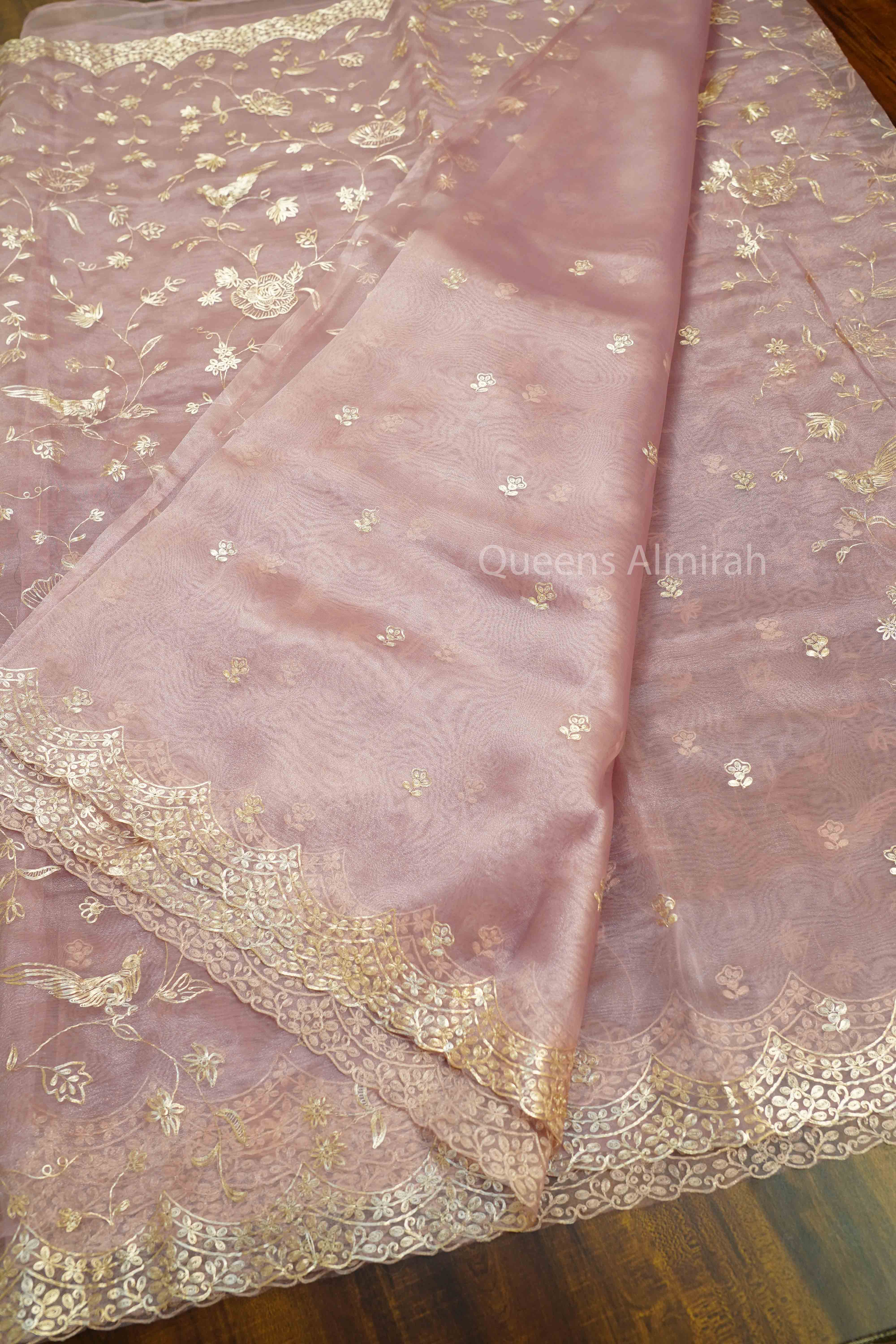 TURKISH ROSE SILK ORGANZA SAREE - Queens Jewel Emporium