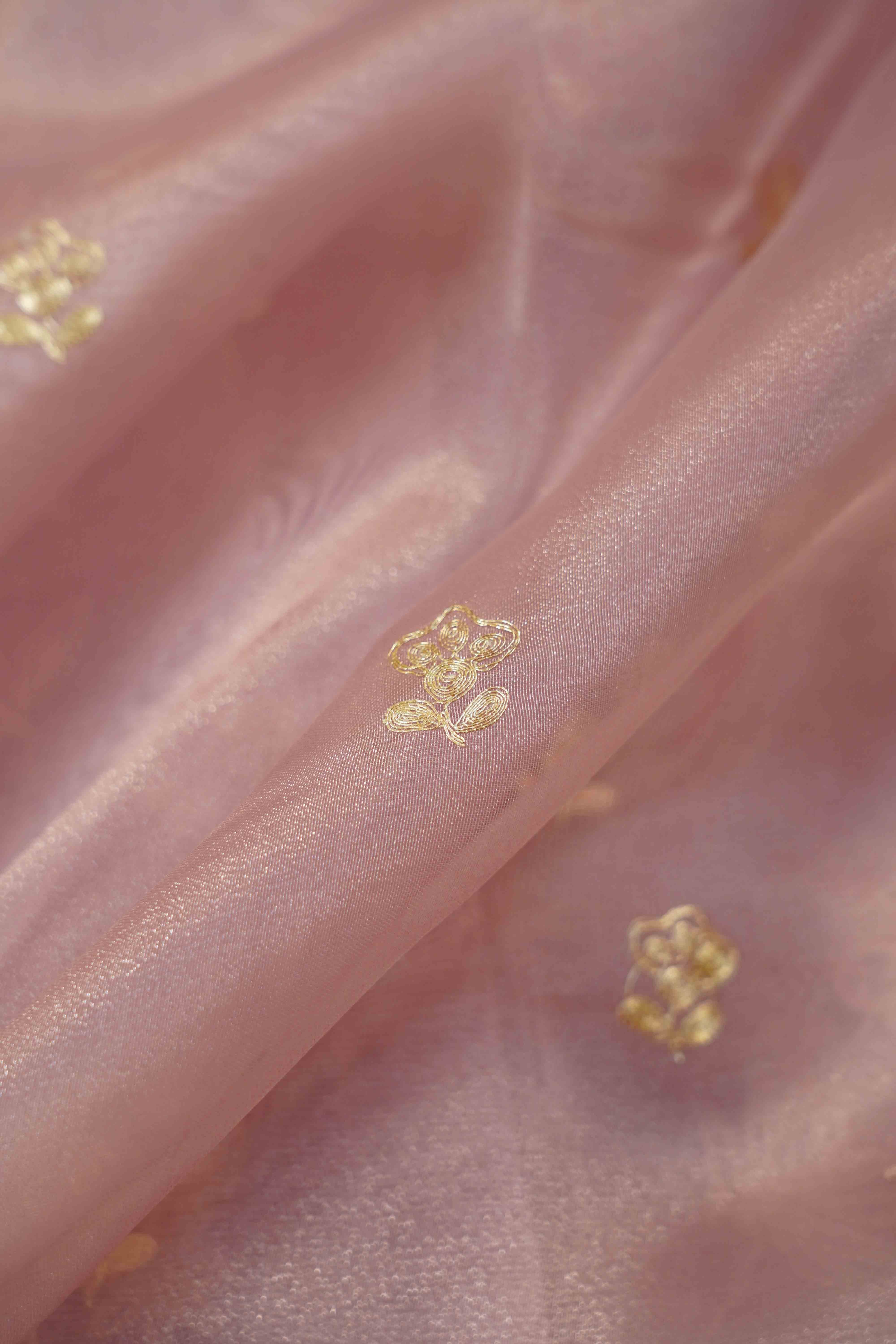 TURKISH ROSE SILK ORGANZA SAREE - Queens Jewel Emporium