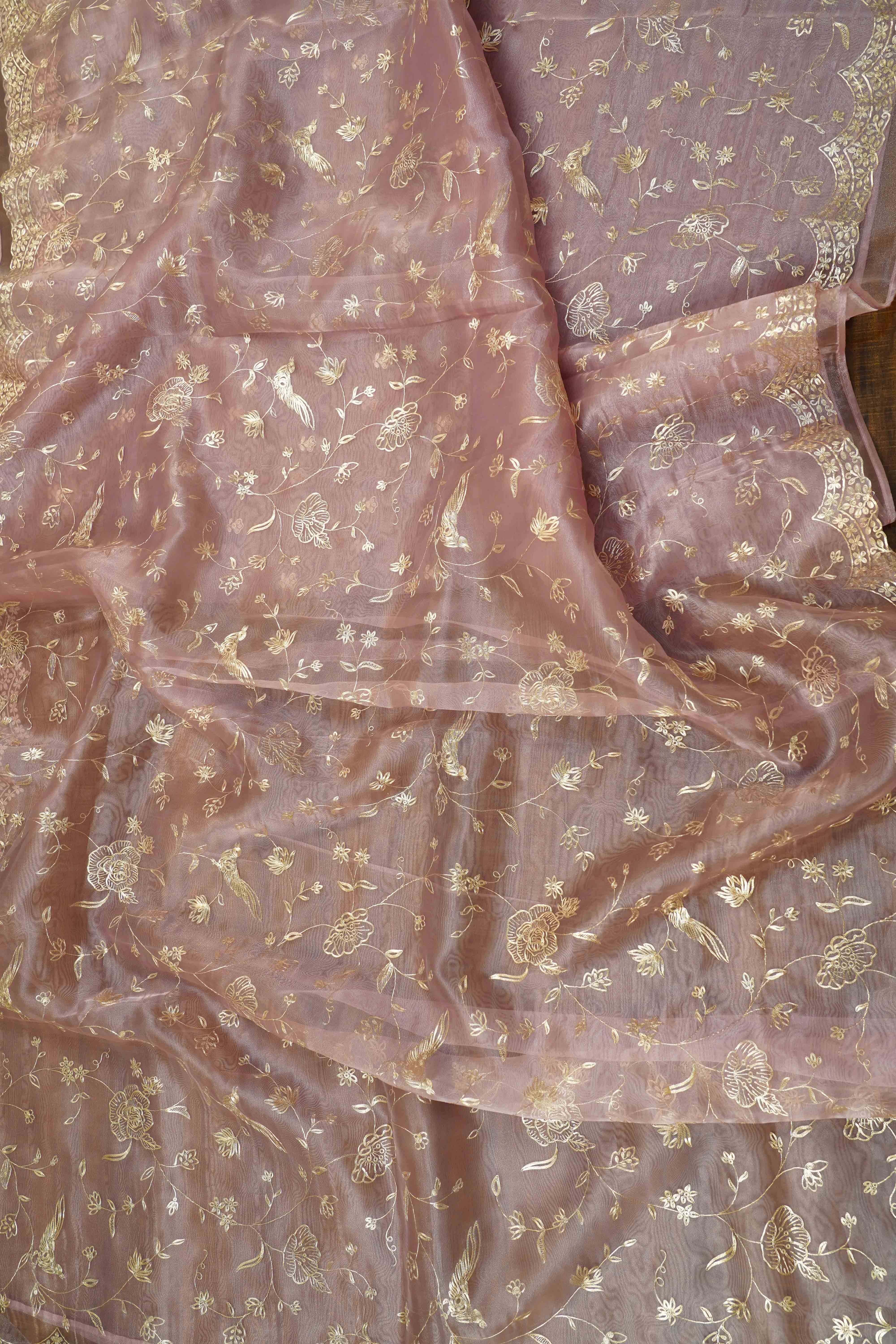 TURKISH ROSE SILK ORGANZA SAREE - Queens Jewel Emporium