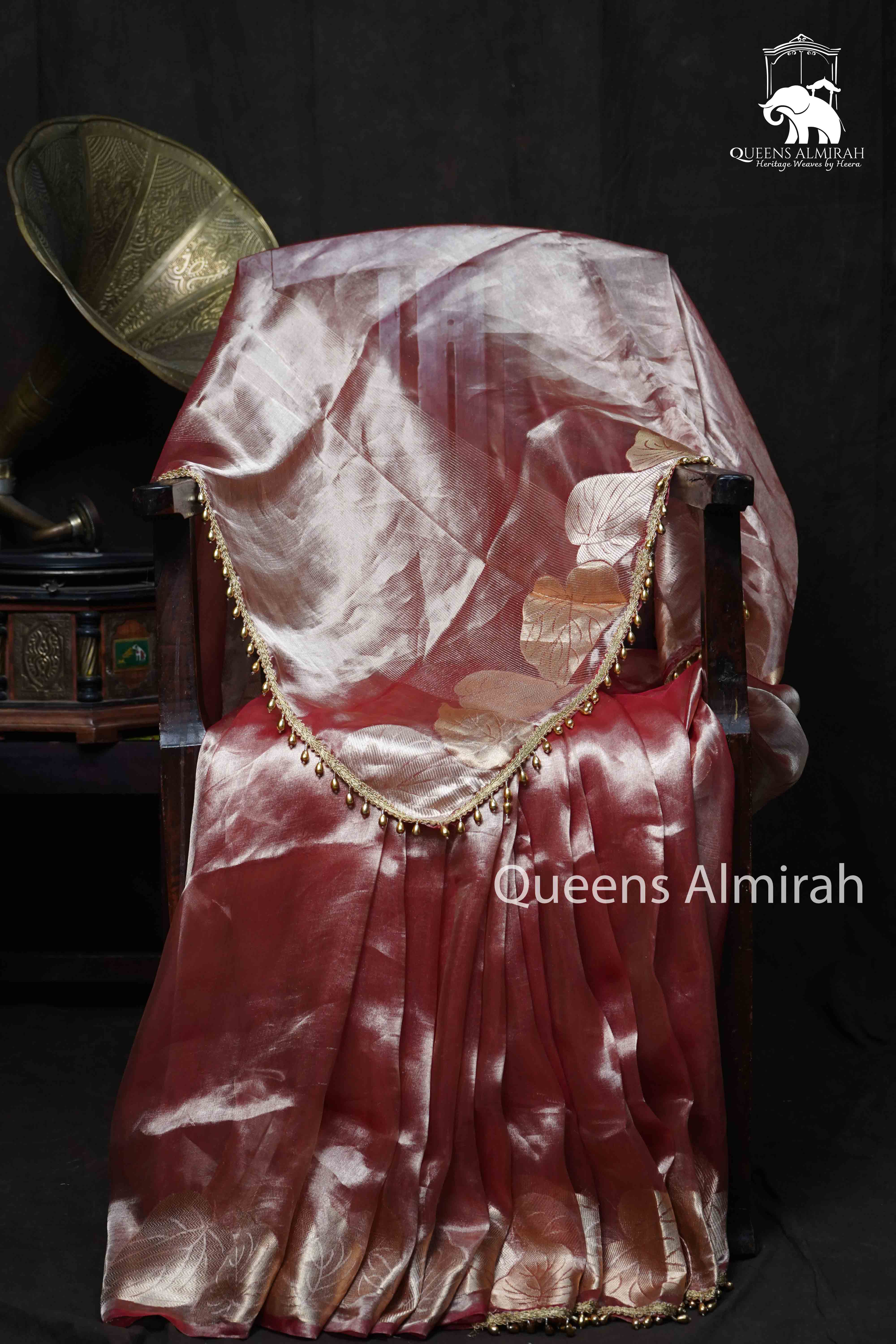 Terracotta Orange Pure Banarasi Silk Saree - Queens Jewel Emporium