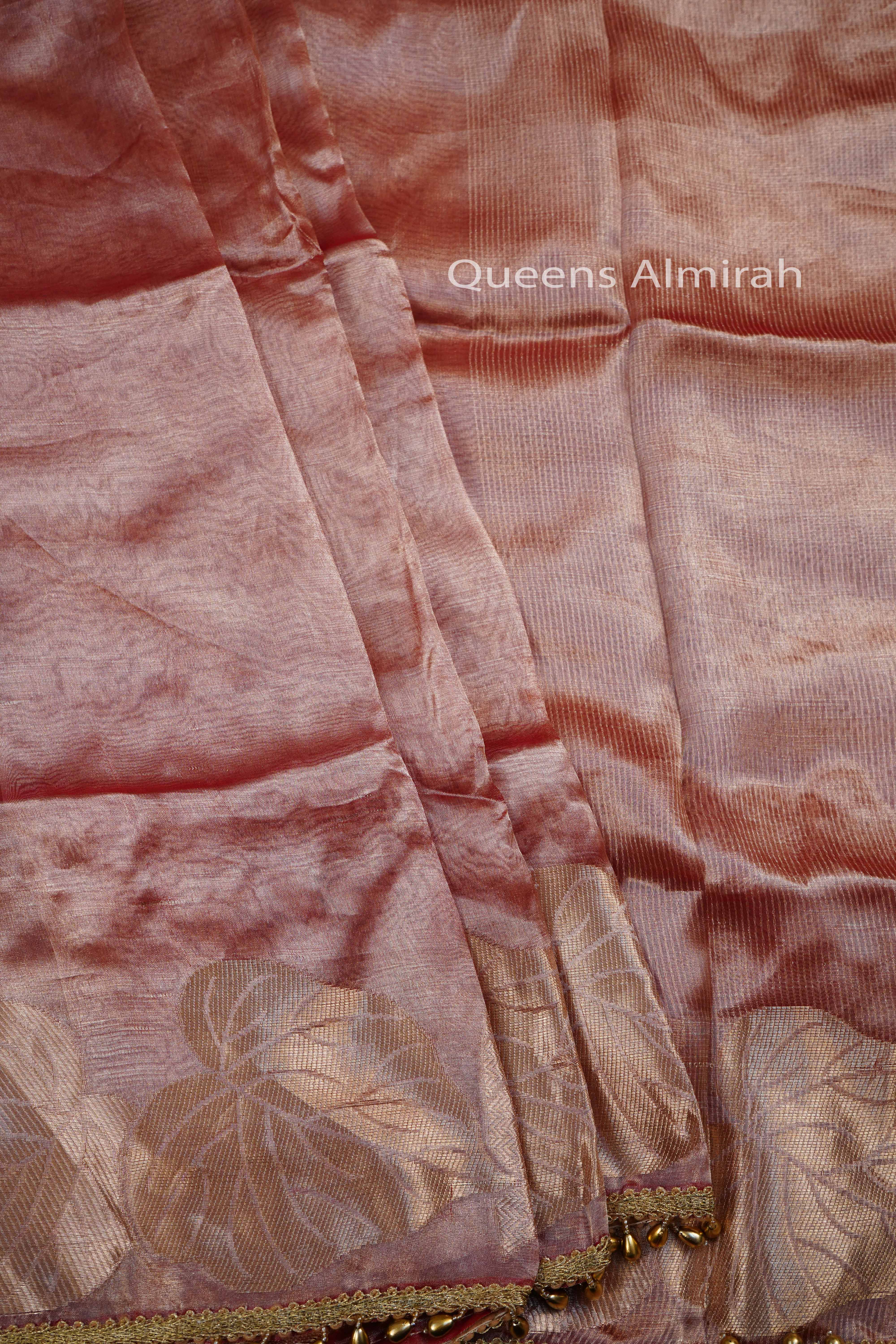 TERRACOTTA ORANGE PURE BANARASI SILK SAREE - Queens Jewel Emporium