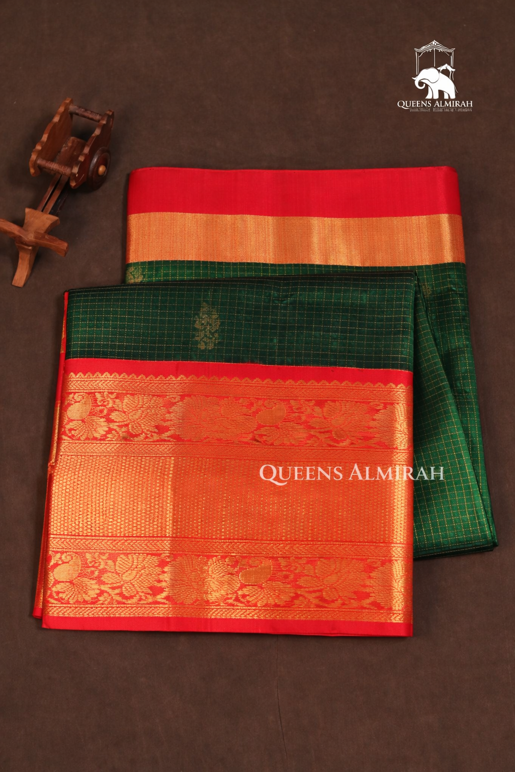 Dark Green With Red Pure Silk Cotton Saree