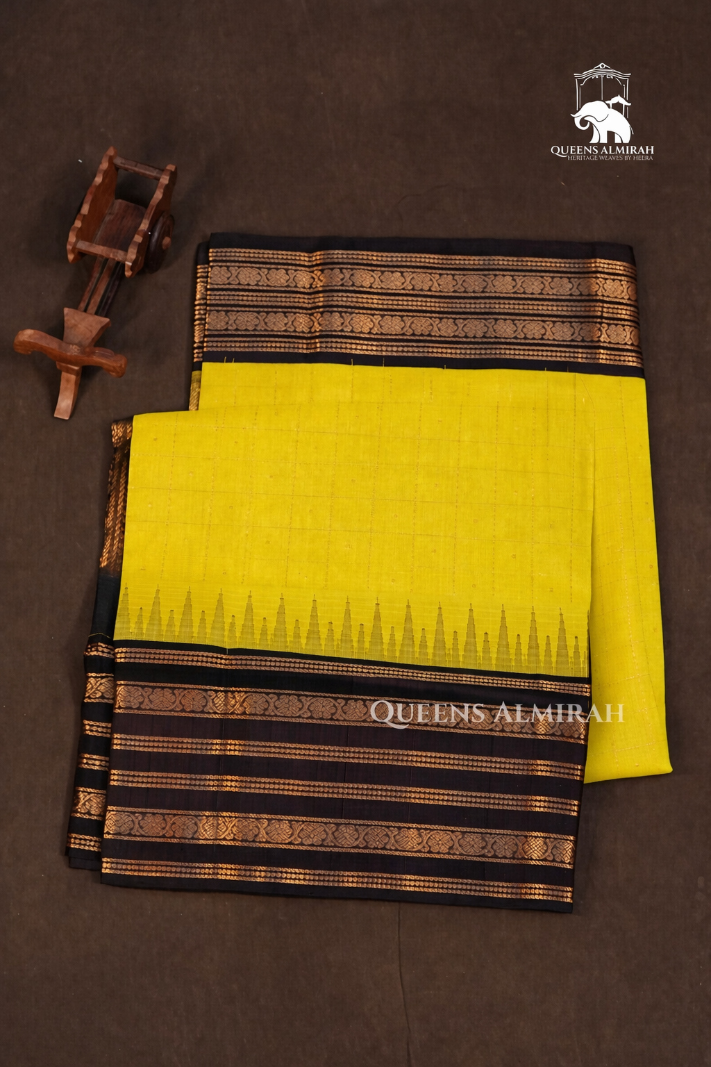 Lemon Yellow With Cocoa Bean Pure Kanchi Silk Cotton Saree
