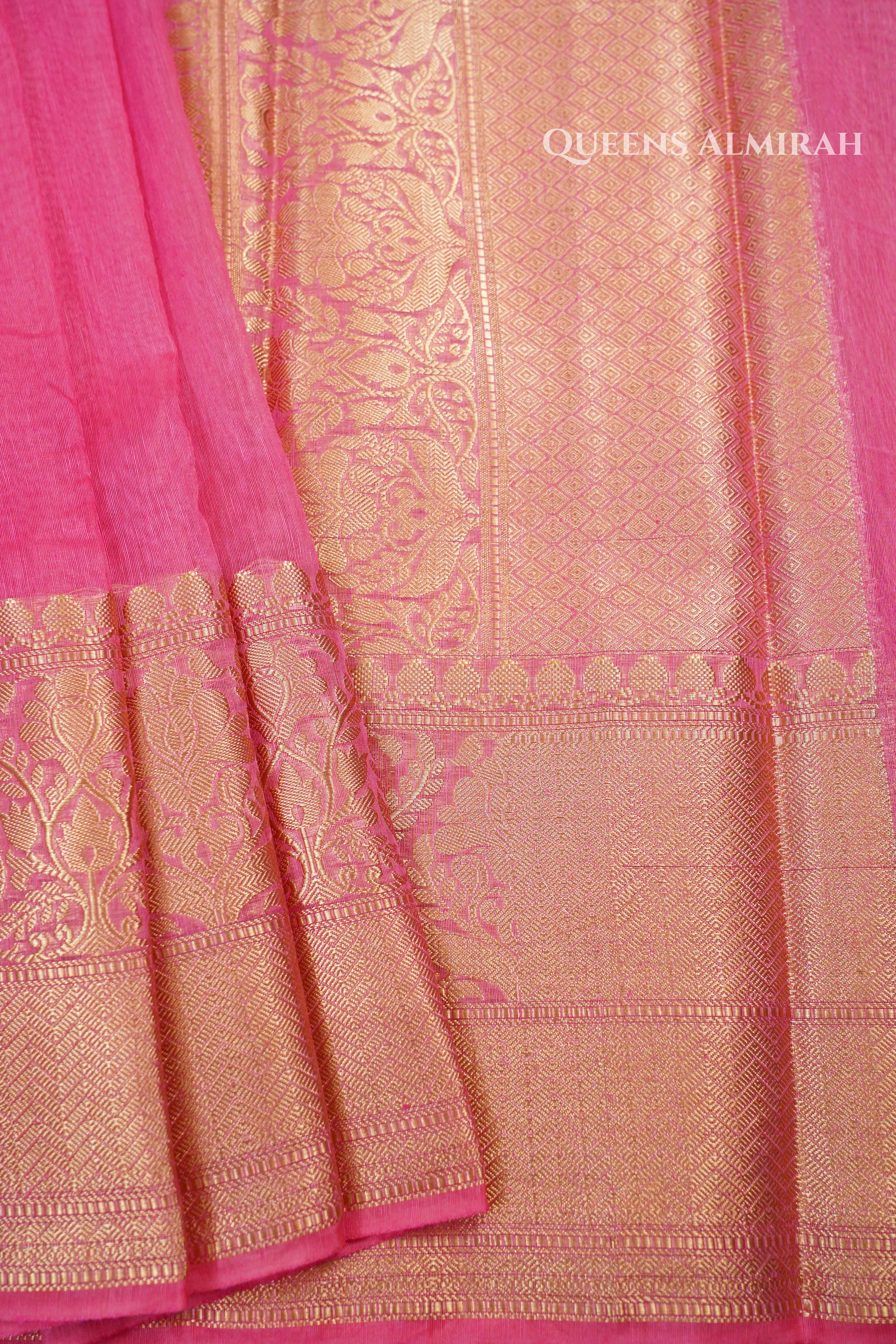 Tulip Pink Banarasi Linen Saree QUEENS ALMIRAH