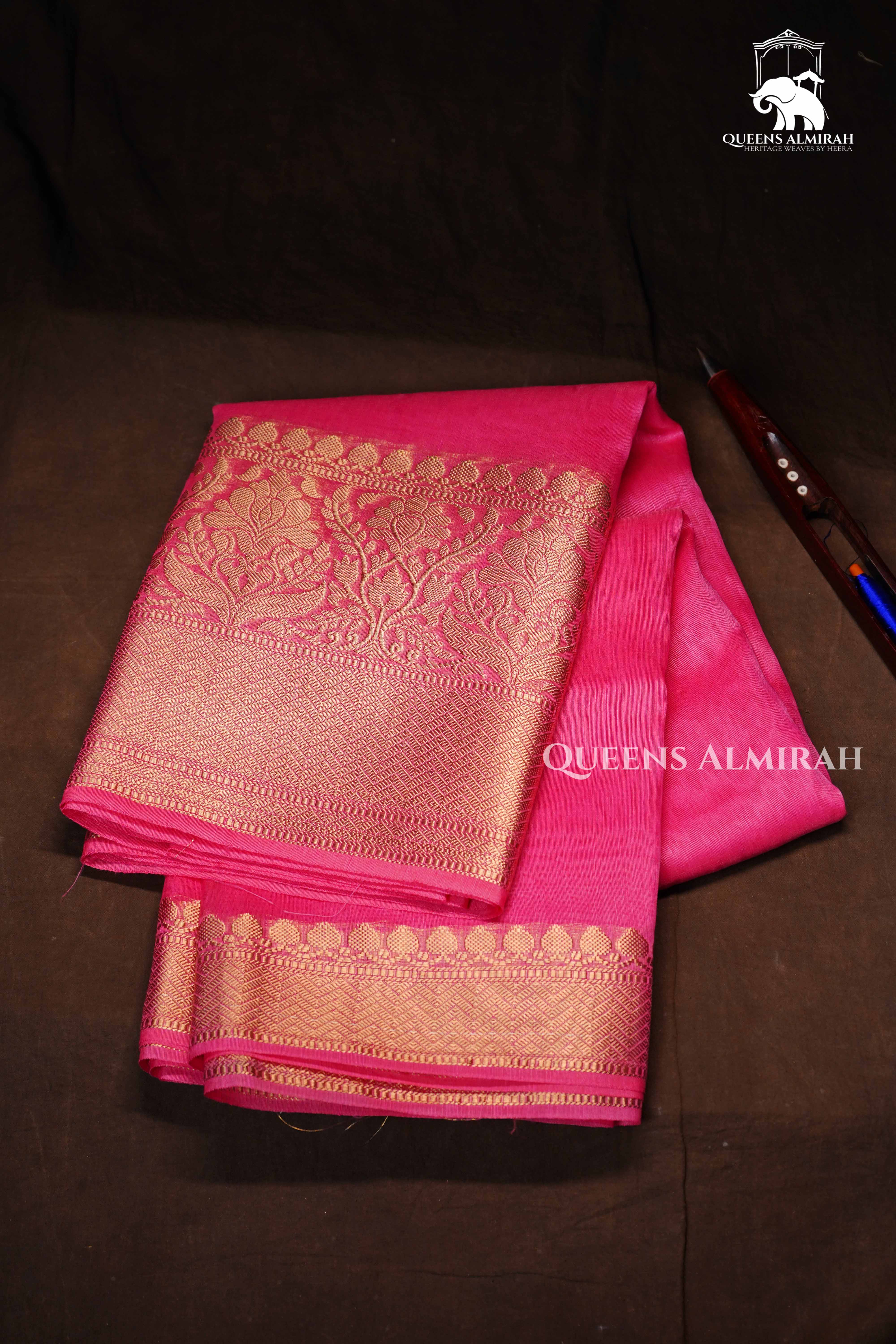 Tulip Pink Banarasi Linen Saree QUEENS ALMIRAH