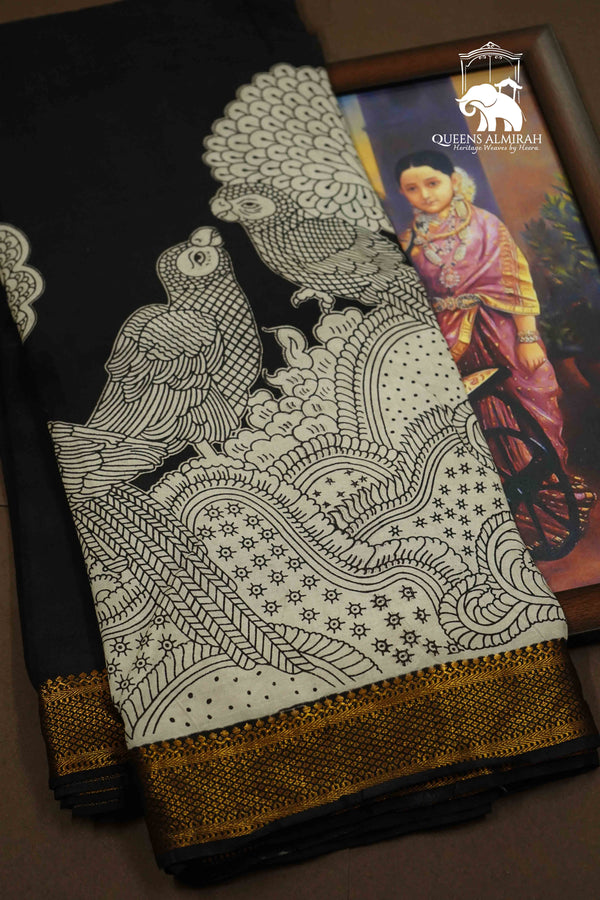BLACK WITH WHITE MANGALGIRI SAREE 25 - Queens Jewel Emporium
