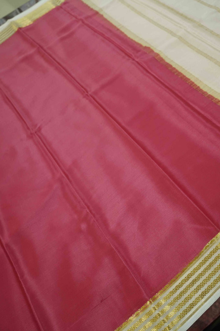 APPLE BLOSSEM WITH SANDAL MYSORE SILK SAREE - Queens Jewel Emporium