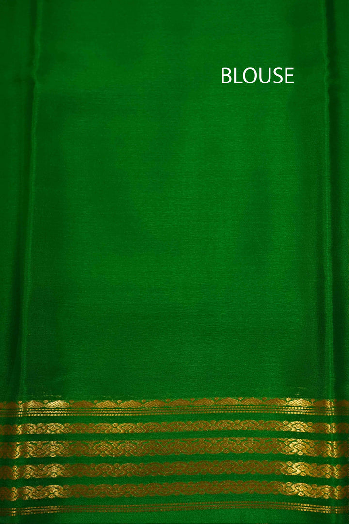 PLUM PURPLE WITH DEEP GREEN MYSORE SILK SAREE - Queens Jewel Emporium