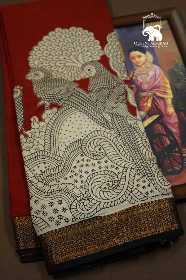 SANDAL WITH ROSE WOOD MANGALGIRI SAREE - Queens Jewel Emporium