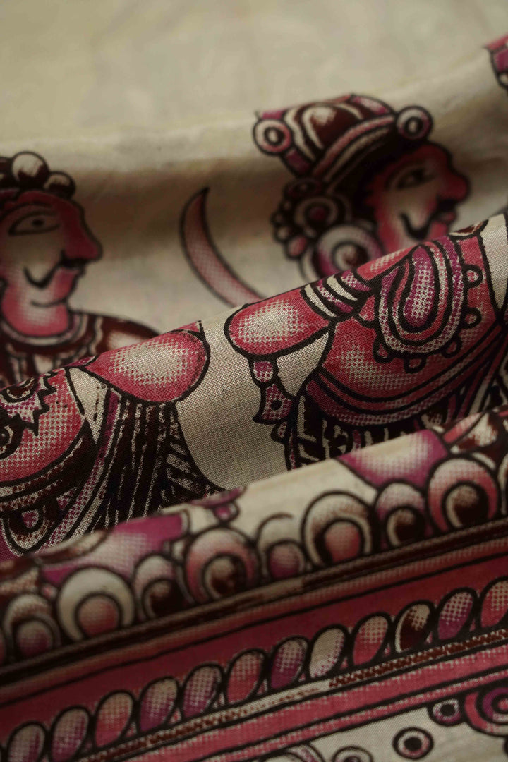 OFF WHITE WITH SEAL BROWN MANGALGIRI SAREE - Queens Jewel Emporium