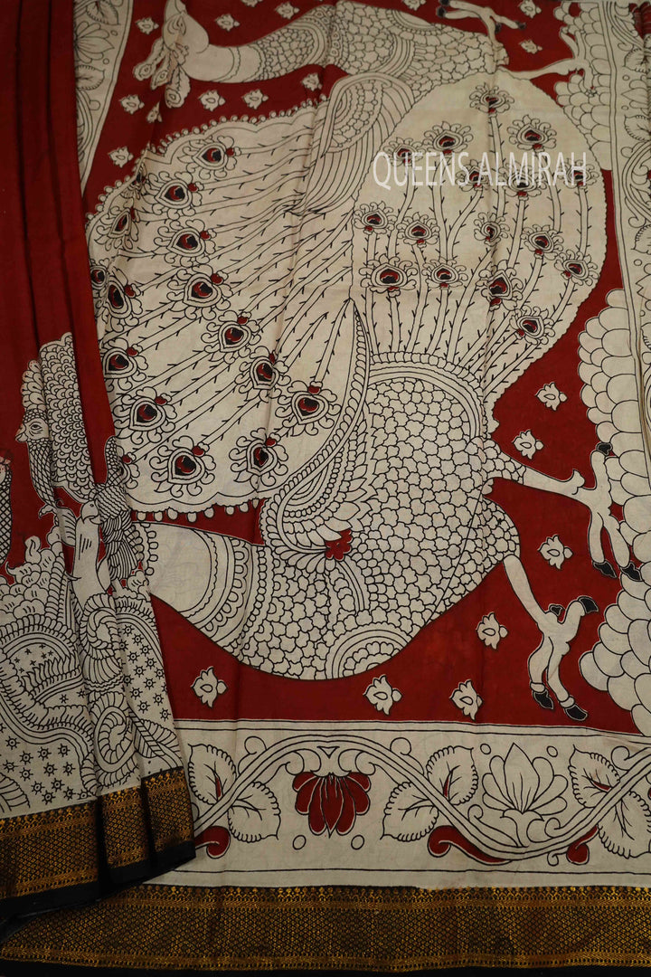 SANDAL WITH ROSE WOOD MANGALGIRI SAREE - Queens Jewel Emporium