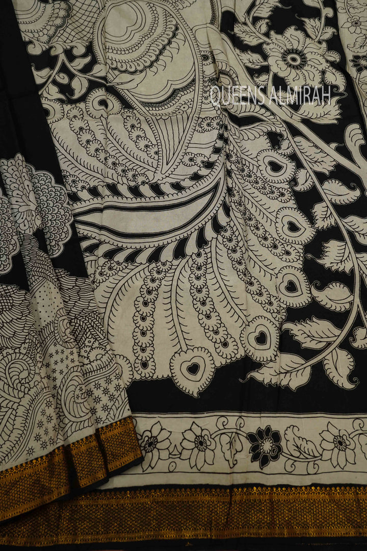 BLACK WITH WHITE MANGALGIRI SAREE 25 - Queens Jewel Emporium