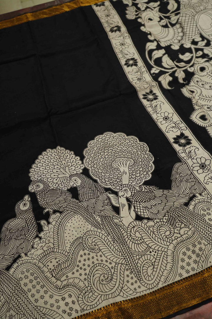 BLACK WITH WHITE MANGALGIRI SAREE 25 - Queens Jewel Emporium