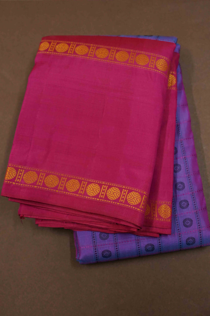 PASSIA FLOWER PURPLE WITH MAGENTA PURE KANCHIVARAM SILK SAREE - Queens Jewel Emporium