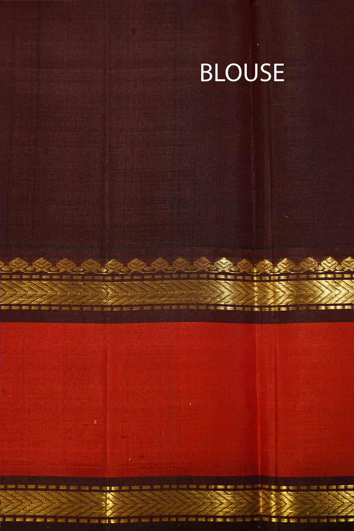 BRINJAL PURPLE WITH CORAL RED PURE KANCHIVARAM SILK SAREE - Queens Jewel Emporium