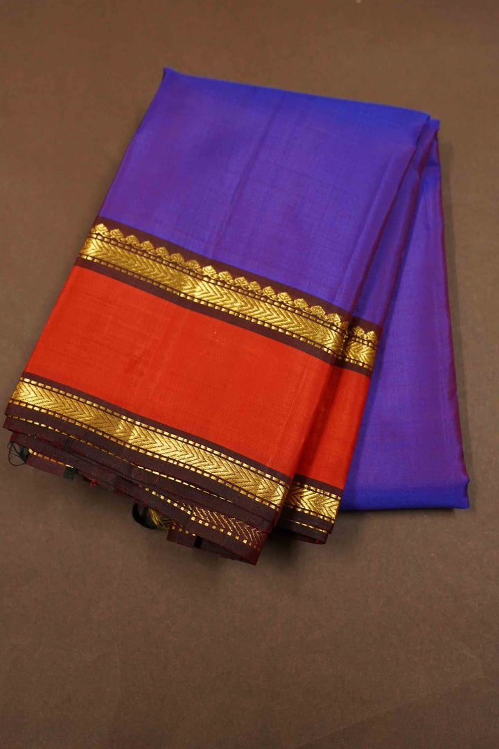 BRINJAL PURPLE WITH CORAL RED PURE KANCHIVARAM SILK SAREE - Queens Jewel Emporium