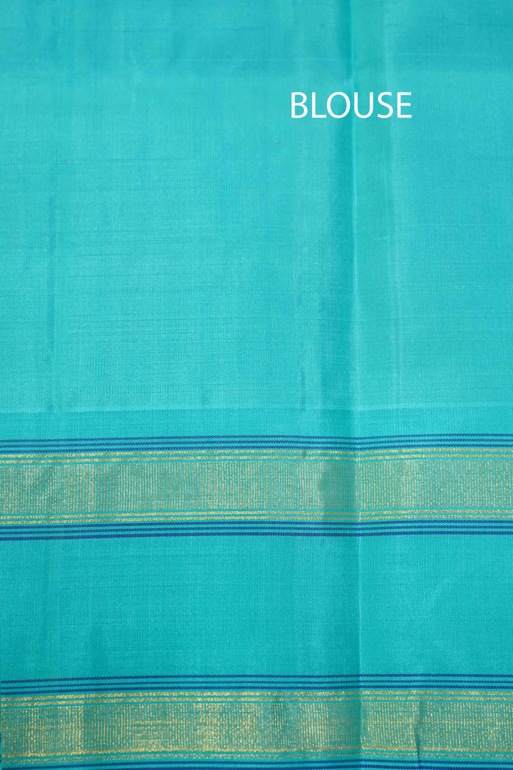 ROSE MILK PINK WITH BLUE GREEN PURE KANCHIVARAM SILK SAREE - Queens Jewel Emporium
