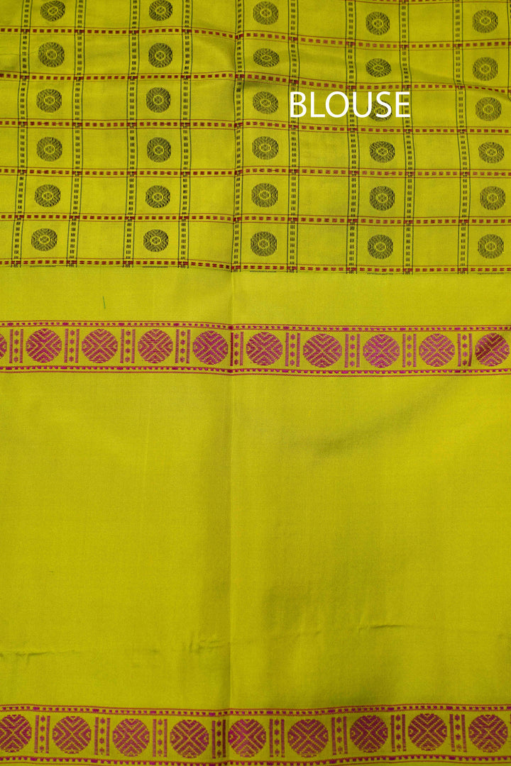OLIVE YELLOW WITH PEA GREEN PURE KANCHIVARAM SILK SAREE - Queens Jewel Emporium
