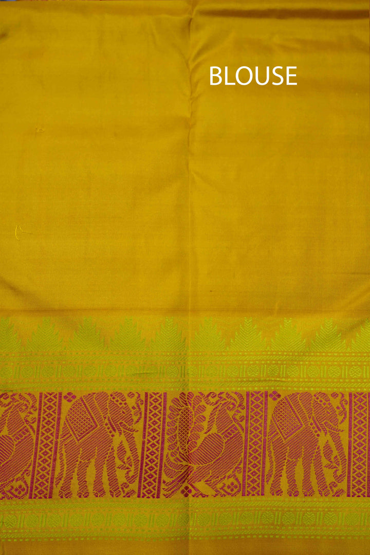 DARK LILAC WITH MANGO YELLOW PURE KANCHIVARAM SILK SAREE - Queens Jewel Emporium