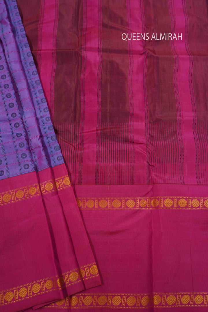 PASSIA FLOWER PURPLE WITH MAGENTA PURE KANCHIVARAM SILK SAREE - Queens Jewel Emporium