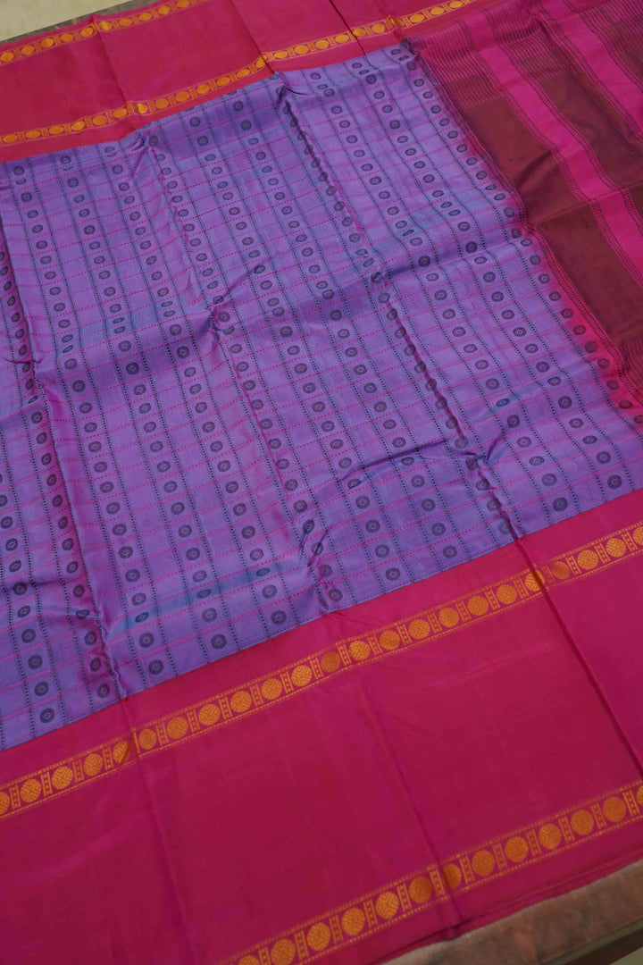 PASSIA FLOWER PURPLE WITH MAGENTA PURE KANCHIVARAM SILK SAREE - Queens Jewel Emporium