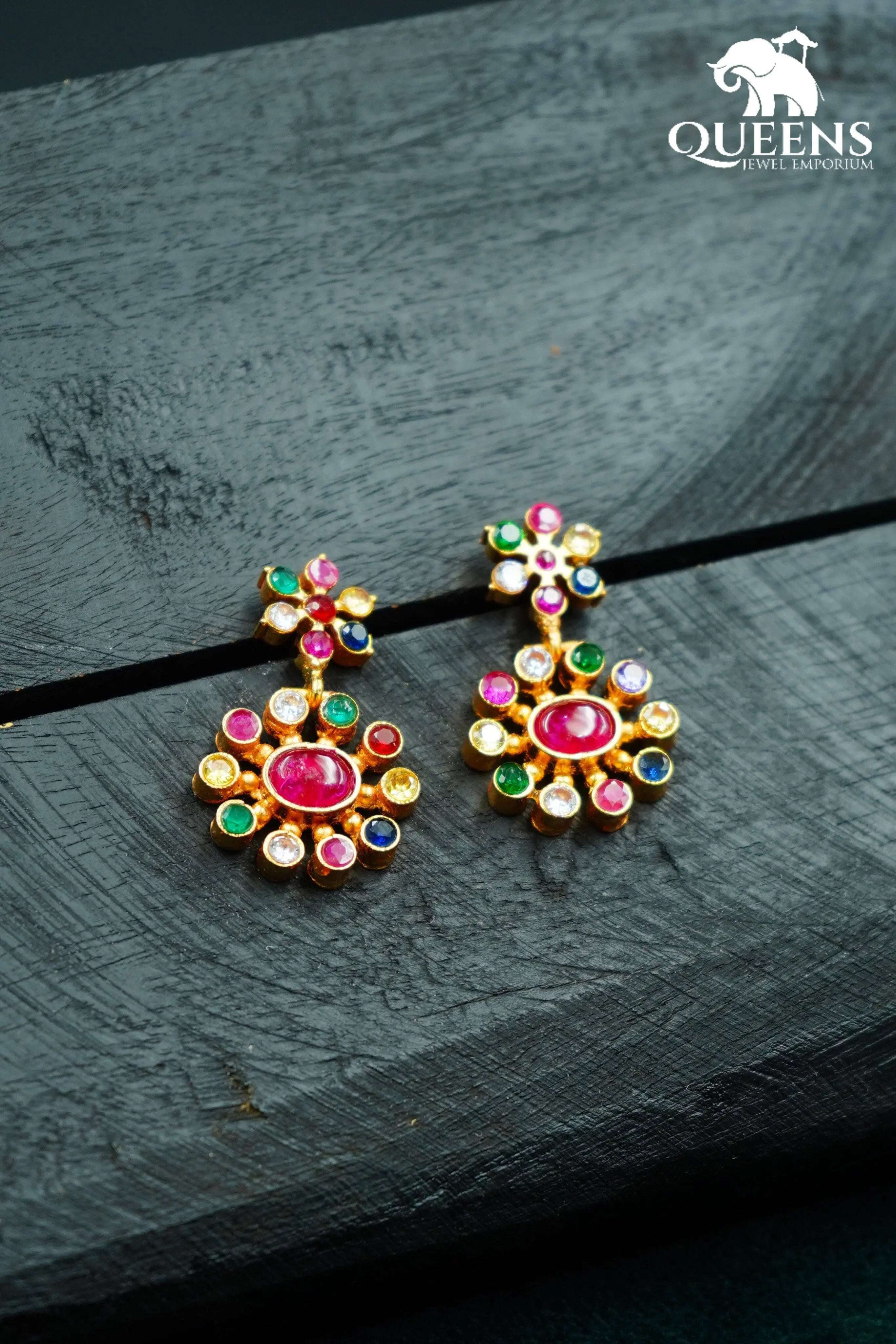VEDHAMITHRA NAVARATNA EARRINGS - Queens Jewel Emporium