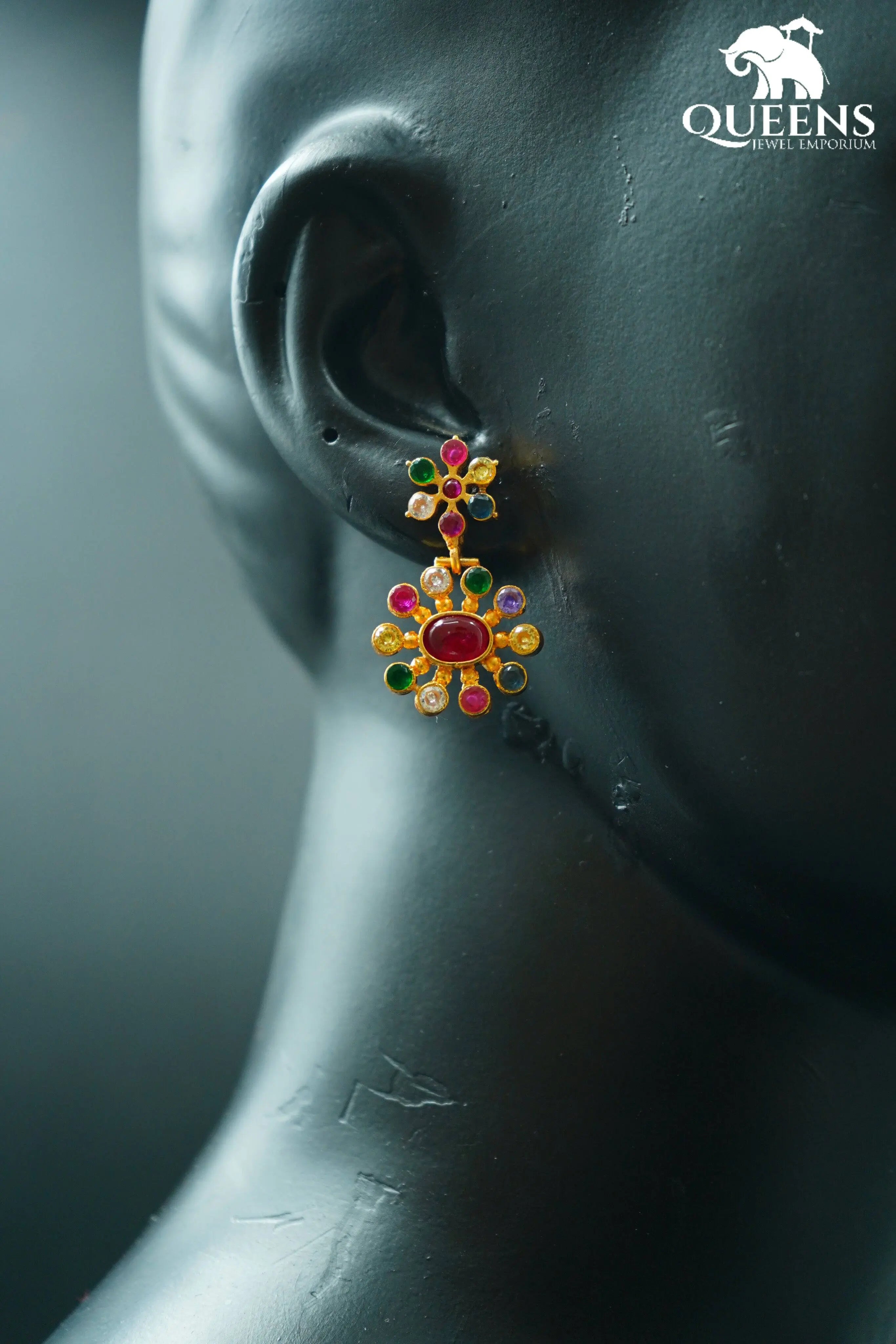 VEDHAMITHRA NAVARATNA EARRINGS - Queens Jewel Emporium