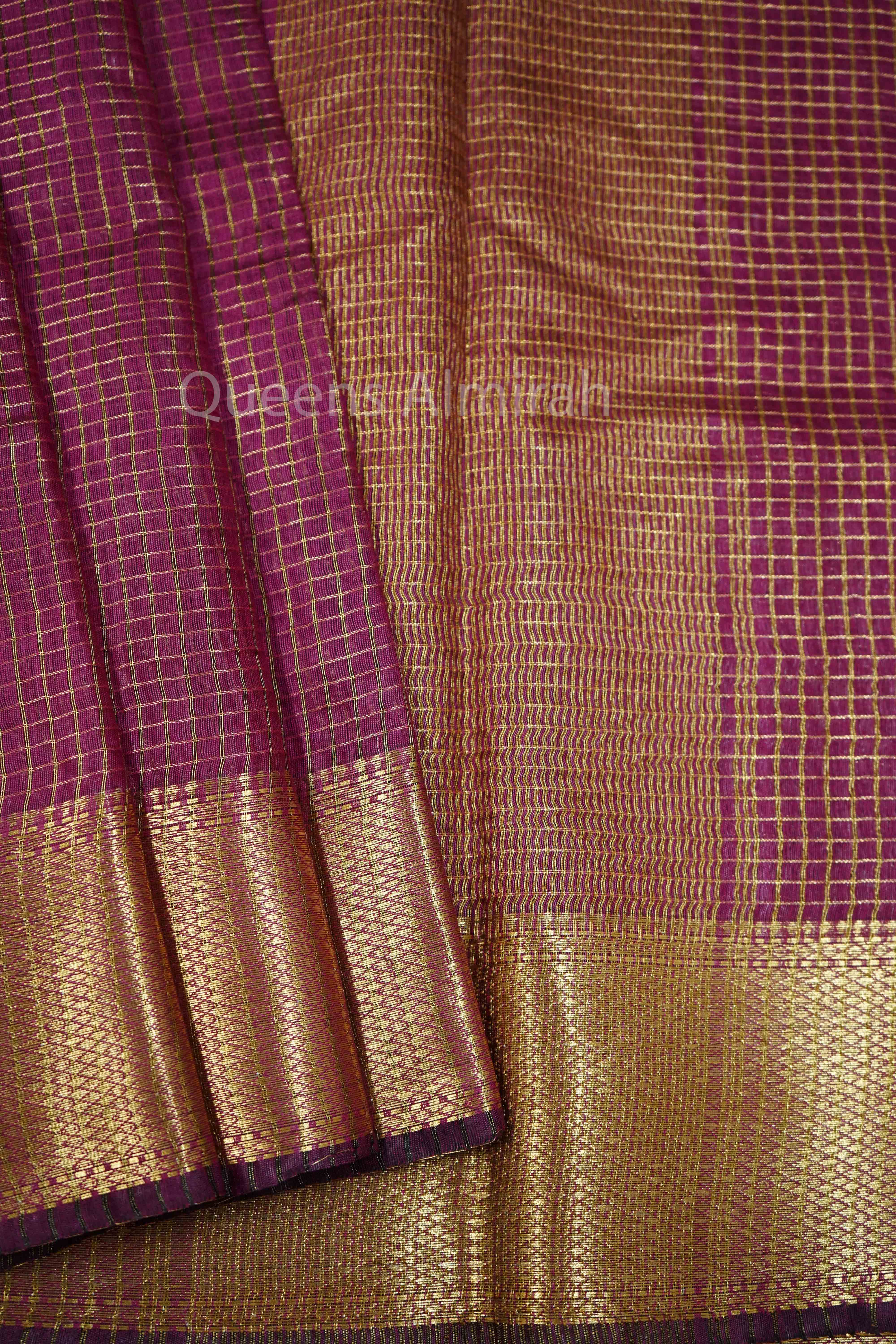 VELVET MAROON MAHESHWARI SAREE - Queens Jewel Emporium