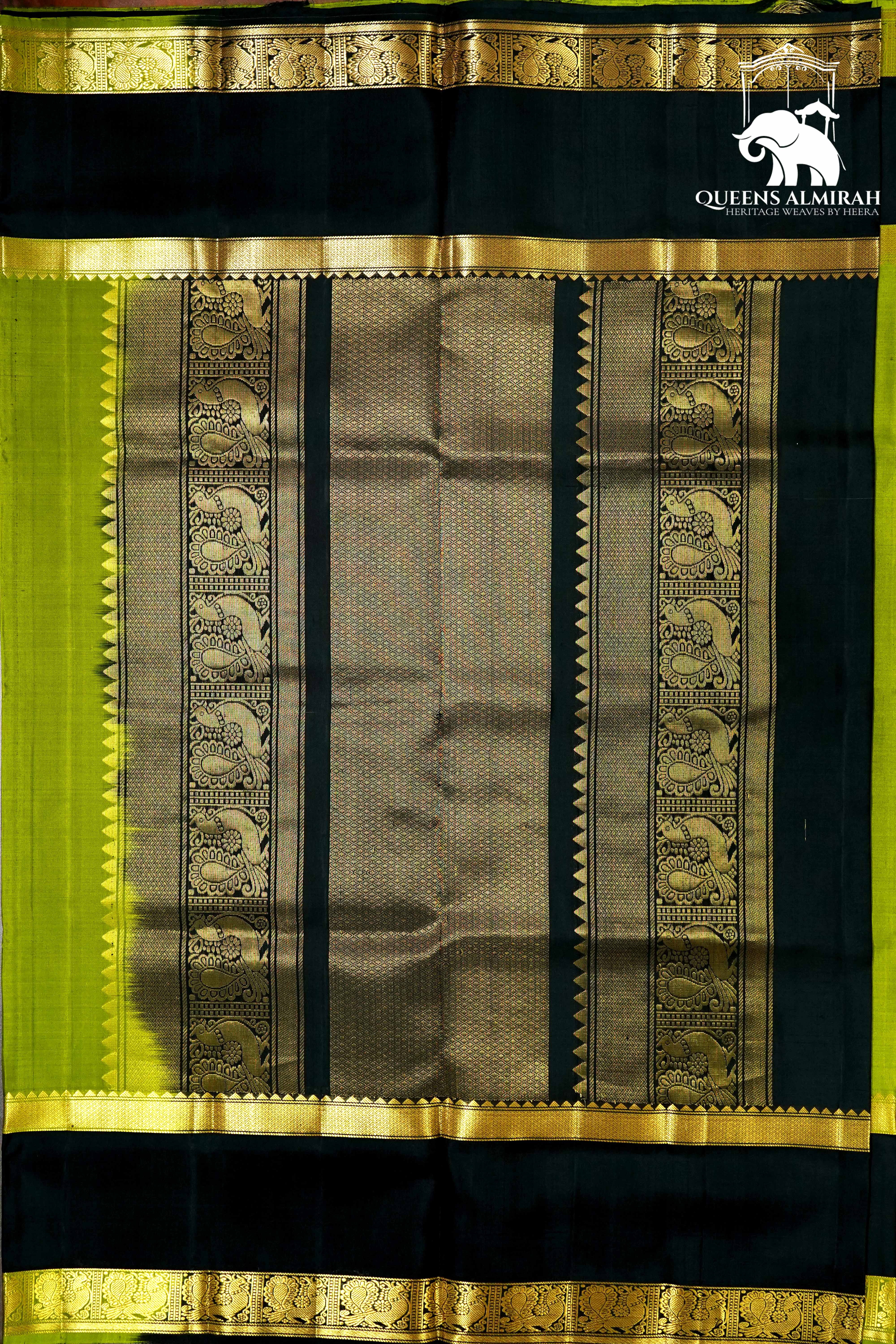 VERDUN GREEN WITH BLACK SOFT SILK SAREE - Queens Jewel Emporium