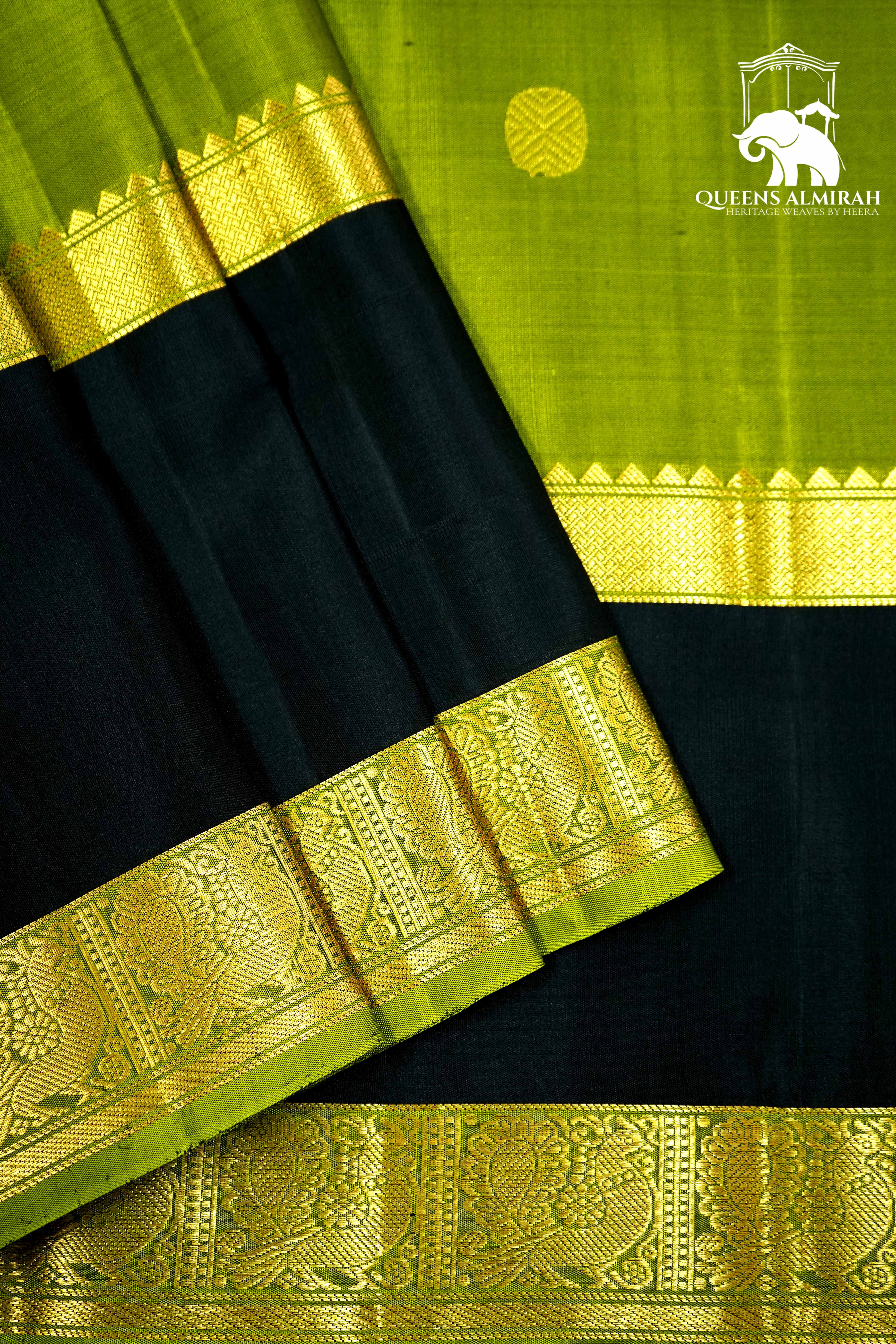 VERDUN GREEN WITH BLACK SOFT SILK SAREE - Queens Jewel Emporium