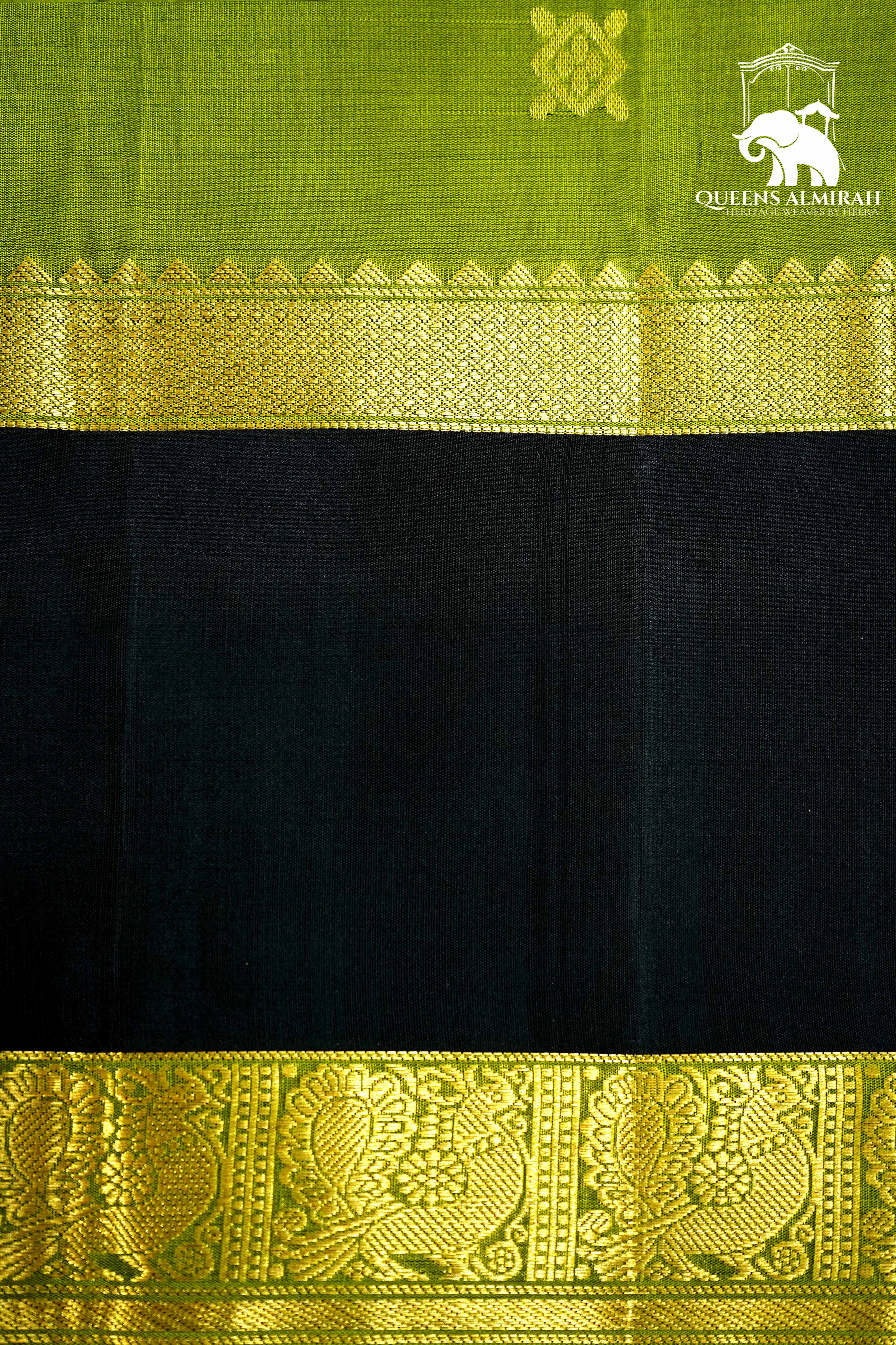 VERDUN GREEN WITH BLACK SOFT SILK SAREE - Queens Jewel Emporium