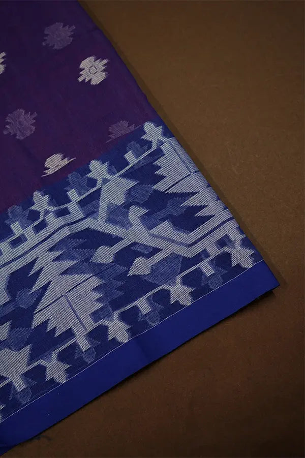 VIOLET WITH PURPLE MUSLIN JAMDANI SAREE - Queens Jewel Emporium