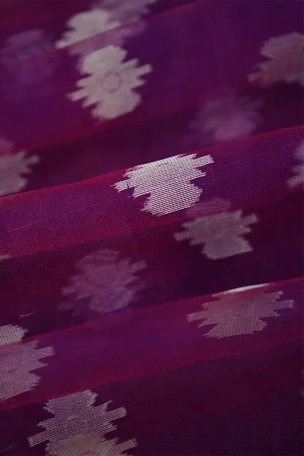 VIOLET WITH PURPLE MUSLIN JAMDANI SAREE - Queens Jewel Emporium