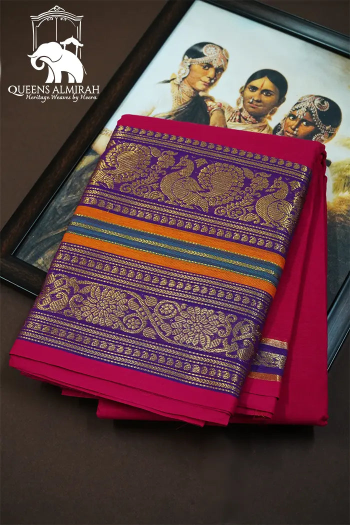 VIVID BURGUNDY  WITH ROYAL PURPLE KANCHI COTTON SAREE - Queens Jewel Emporium