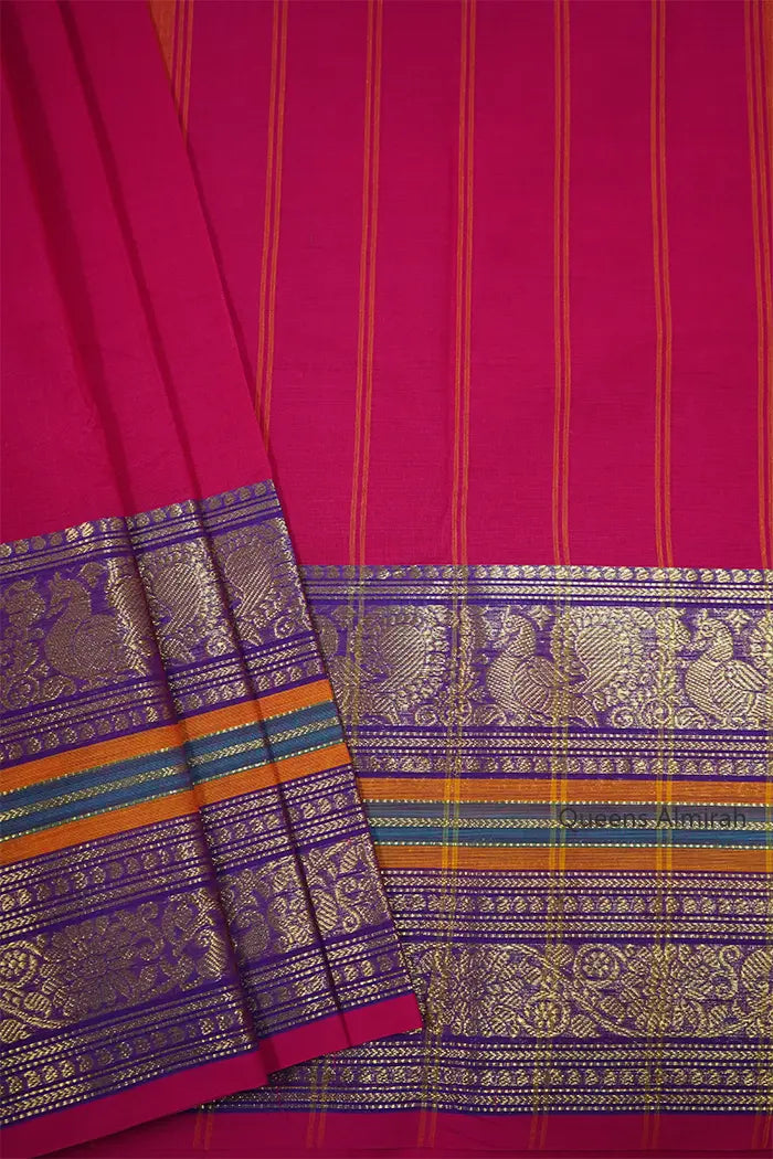 VIVID BURGUNDY  WITH ROYAL PURPLE KANCHI COTTON SAREE - Queens Jewel Emporium