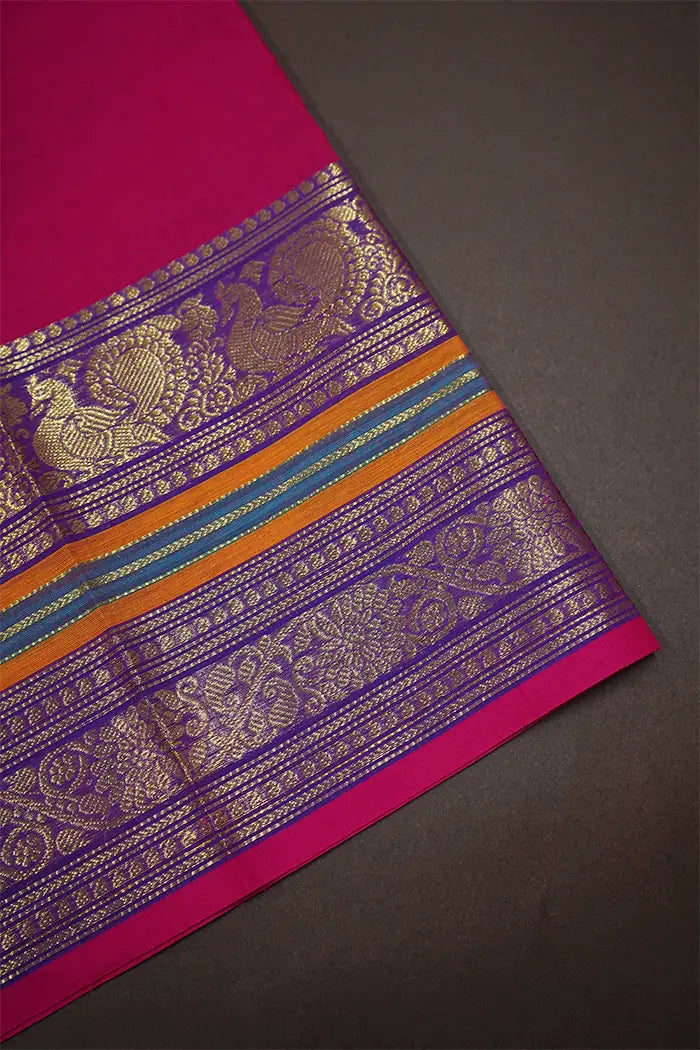 VIVID BURGUNDY  WITH ROYAL PURPLE KANCHI COTTON SAREE - Queens Jewel Emporium