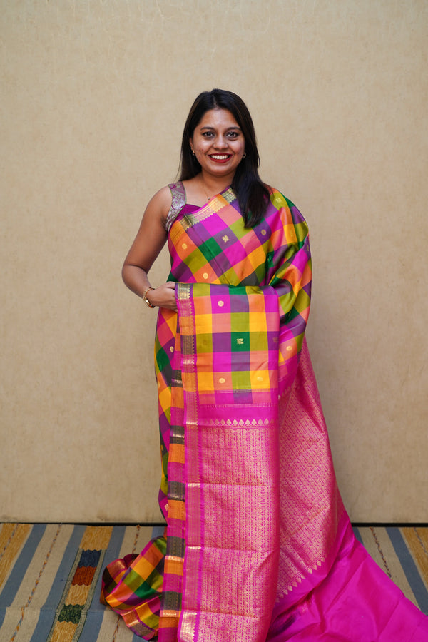 MULTICOLOR PURE KANCHIVARAM SILK SAREE - Queens Jewel Emporium