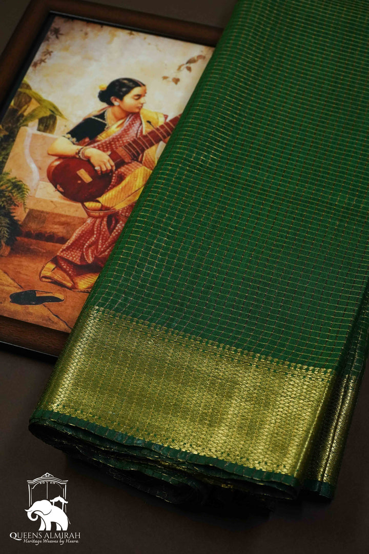 KIWI GREEN  MAHESHWARI SAREE - Queens Jewel Emporium