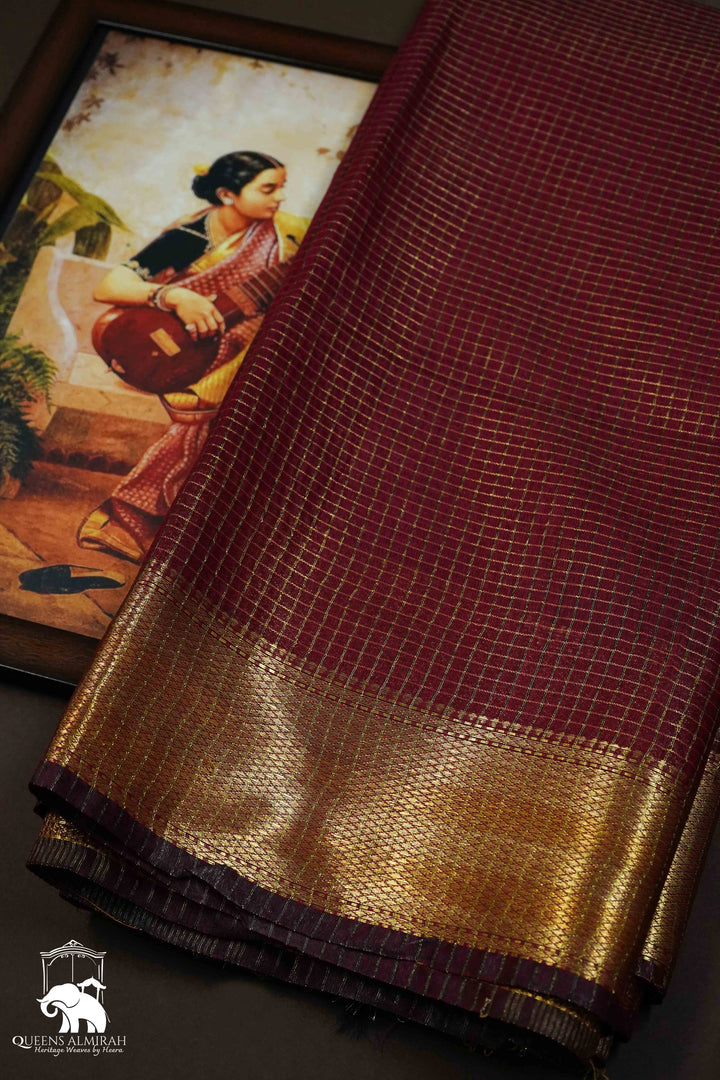 RED BROWN MAHESHWARI SAREE - Queens Jewel Emporium