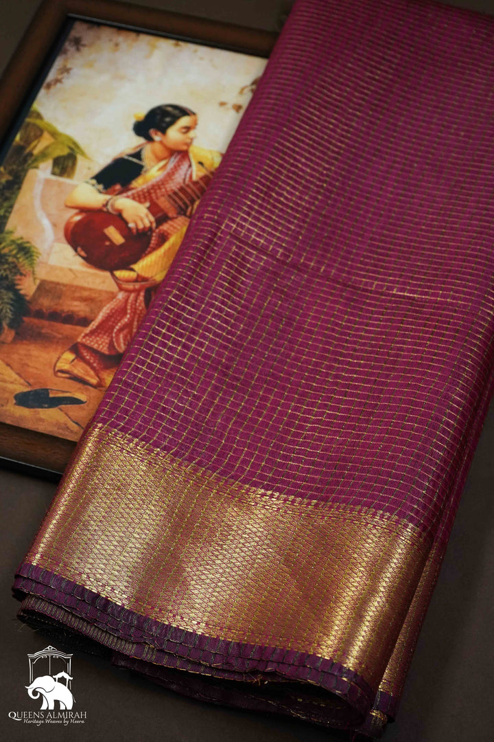 VELVET MAROON MAHESHWARI SAREE - Queens Jewel Emporium