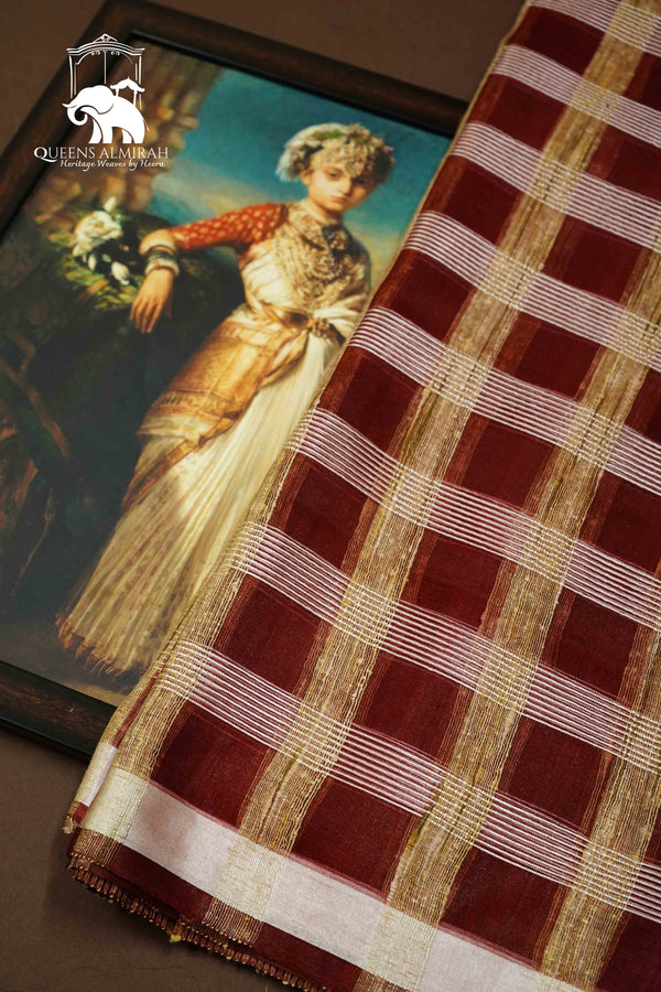 DEEP BROWN GICHA ORAGANZA SAREE - Queens Jewel Emporium