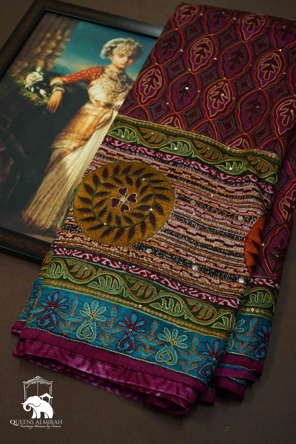 DEEP PINK WITH DEEP AQUA BORDER MULBERRY SILK SAREE - Queens Jewel Emporium