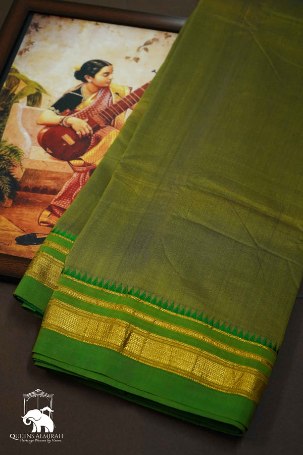 GREY OLIVE MULBERRY SILK SAREE - Queens Jewel Emporium