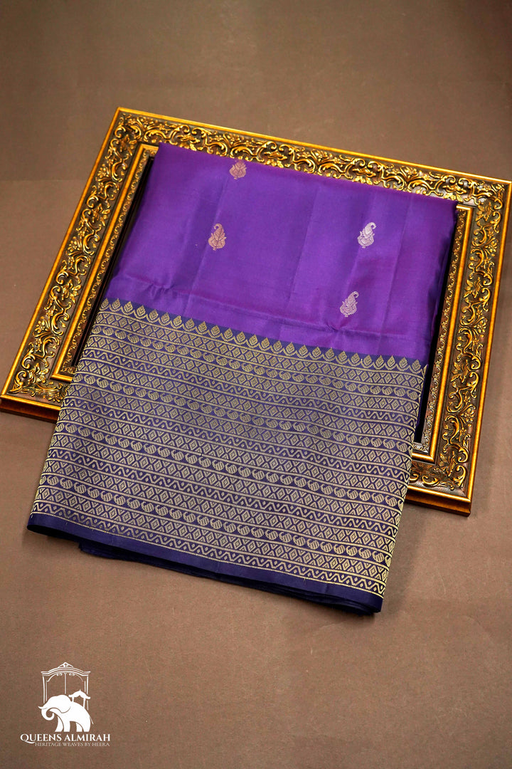DARK PURPLE WITH WOVEN BORDER SOFT SILK SAREE - Queens Jewel Emporium
