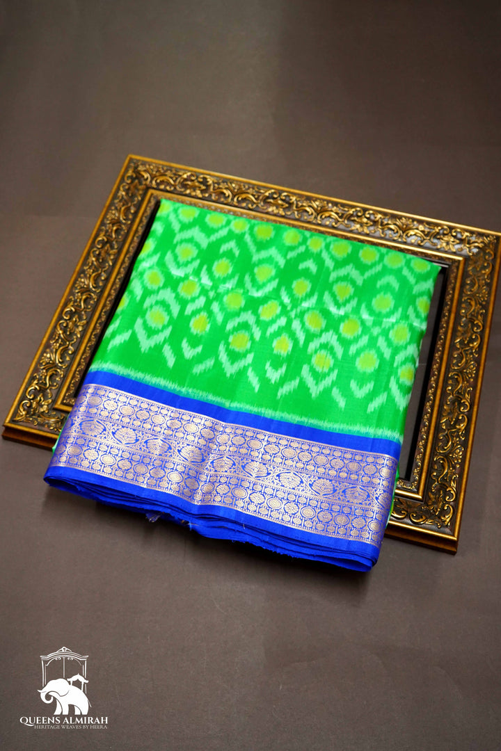 DEEP GREEN WITH ROYAL BLUE SOFT SILK SAREE - Queens Jewel Emporium