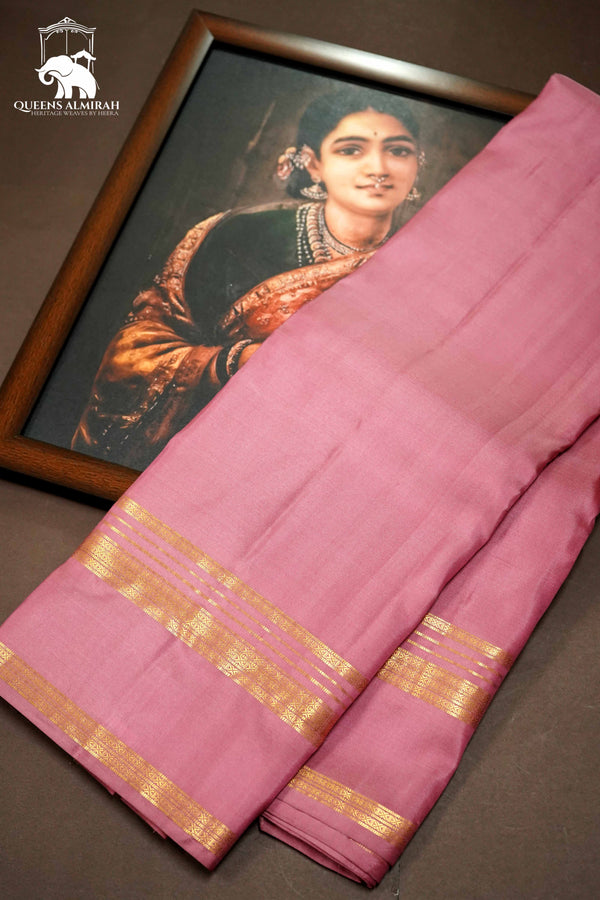 LIGHT PINK WITH WOVEN BORDER KANCHIVARAM SILK SAREE - Queens Jewel Emporium