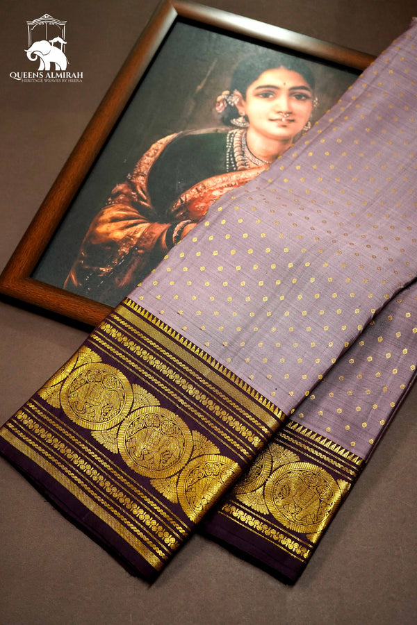 FADED PURPLE WITH MATTE PURPLE KANCHIVARAM SILK SAREE - Queens Jewel Emporium